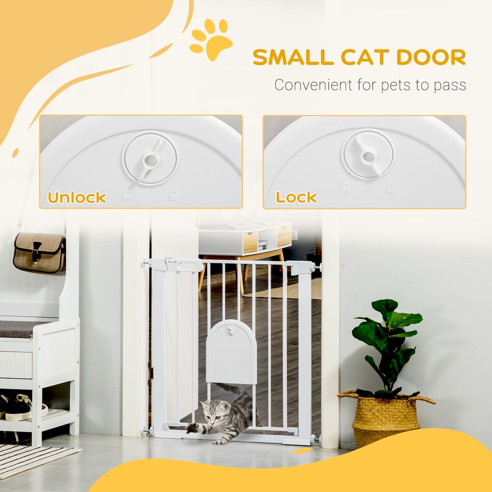 Pet Safety Gate: Pressure Fit Stair w/ Small Door - Double Locking - Secure