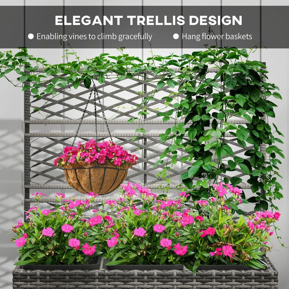 Rattan Planter Box w/ Trellis - Flower Raised Bed, 84x30x107cm