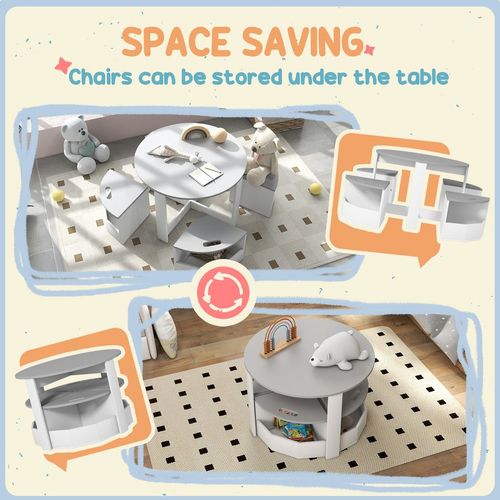 5-Piece Kids Table and Chairs Set w/ Storage for 3-8 Years Old-Grey