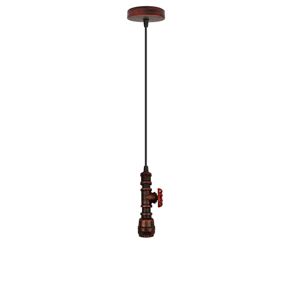 Vintage industrial metal pendant pipe light E27 fitting 95cm adjustable cable Rustic red