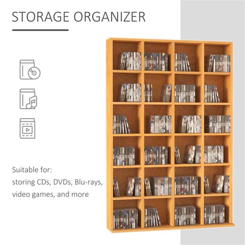 480 CD/ 312 DVD Storage Unit, Media Storage Shelf, Wooden Display Unit with Adjustable Shelves, 89 x 130.5 cm, Beech Wood Finish
