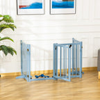 Freestanding Pet Gate for Small and Medium Dogs, Wooden Foldable Dog Safety Barrier with 4 Panels, 2 Support Feet, 80 cm Tall for Doorways, Stairs Blue-grey