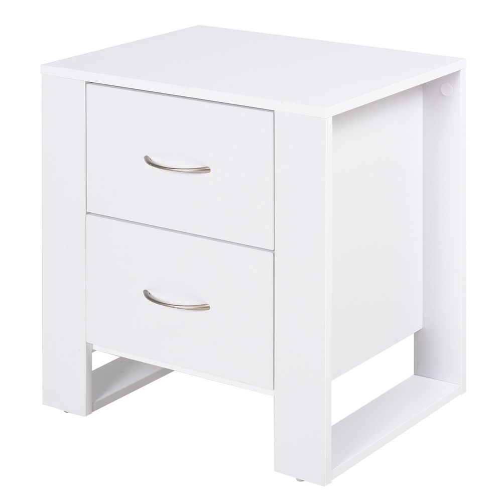 Modern 2-Drawer White Bedside Table - Particle Board, Luxe Design