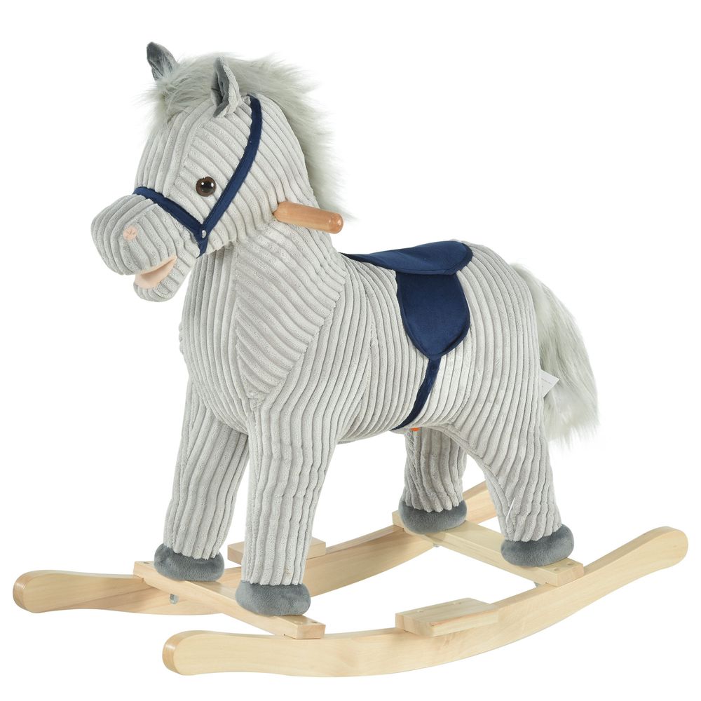 Kids Rocking Horse - Wood Base, Sound, Handlebars - for Ages 36-72 months