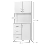 Free standing Kitchen Cupboard, Storage Cabinet with Doors and Sheleves, 3 drawers and Open Space, Adjustable Height Storage Unit, White