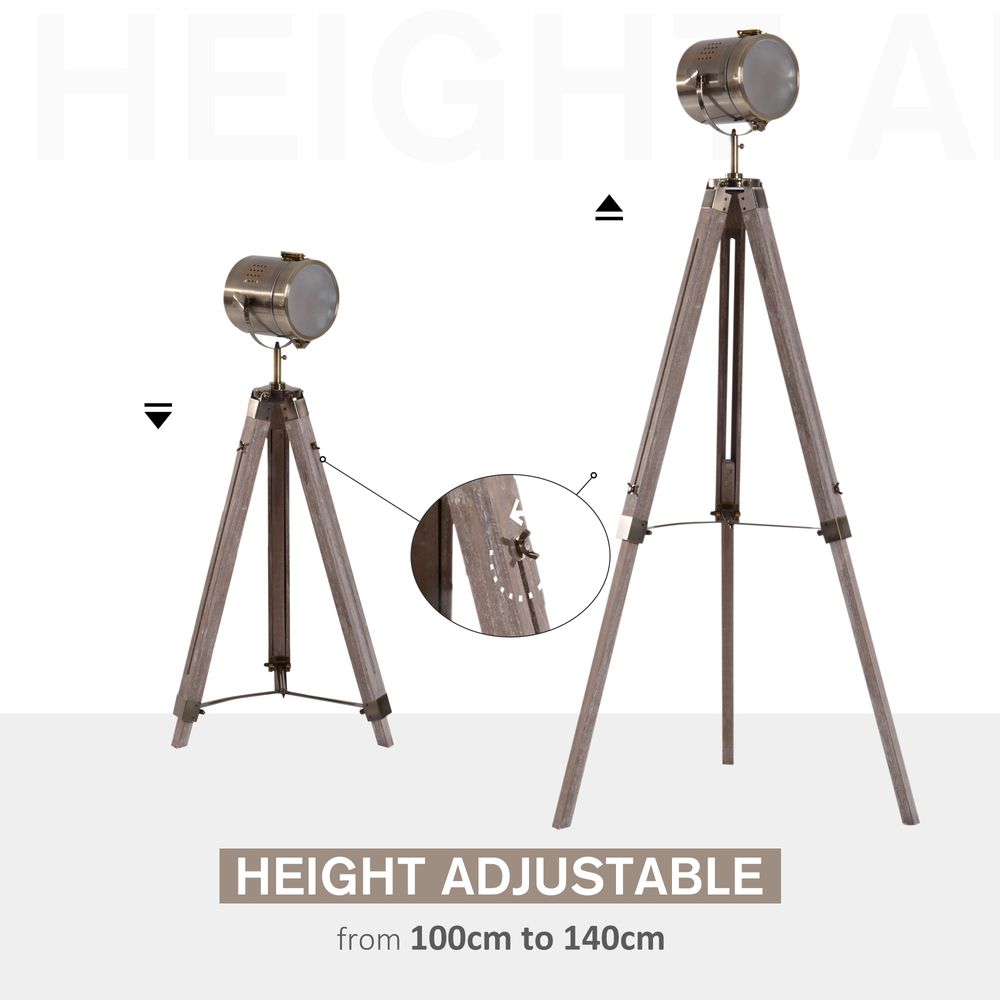 65L Wood/Bronze Tripod Floor Lamp - Adjustable Height & Shade - Stylish Home Decor