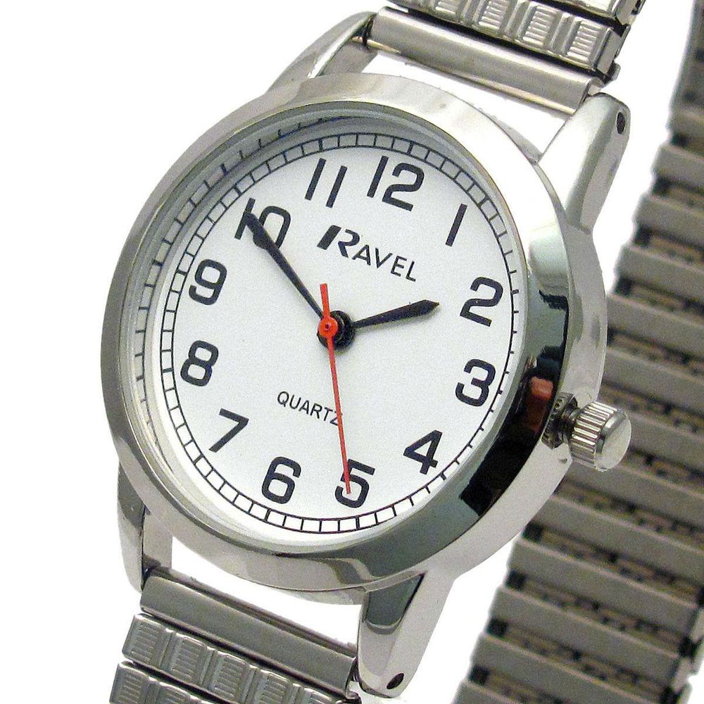 Ladies Bold Number White Dial Expander Bracelet Watch
