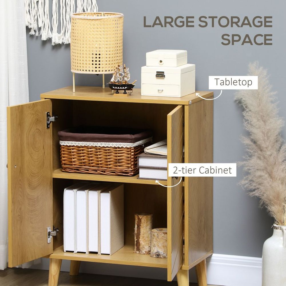 Chevron Door Storage Cabinet - Natural Wood - Ideal for Living Room