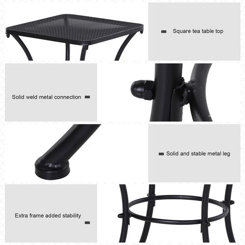 Metal Patio Bistro Table - Square 45cm, Black