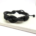 Leather Knot Bracelet - Men's Black Design - Adjustable Cord - Gift for Stylish Men