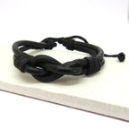 Leather Knot Bracelet - Men's Black Design - Adjustable Cord - Gift for Stylish Men