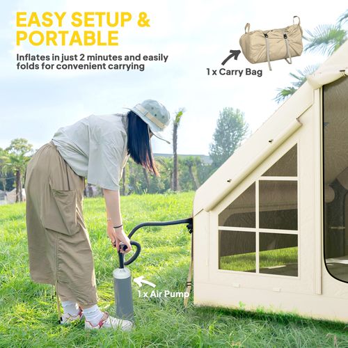Inflatable Camping Tent with Pump, 2-4 Person Glamping Tent