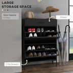 3-Drawer Shoe Cabinet with Adjustable Shelf for 12 Pairs of Shoes, Narrow Shoe Storage Cabinet with 2 Flip Doors for Hallway, Entryway, Black