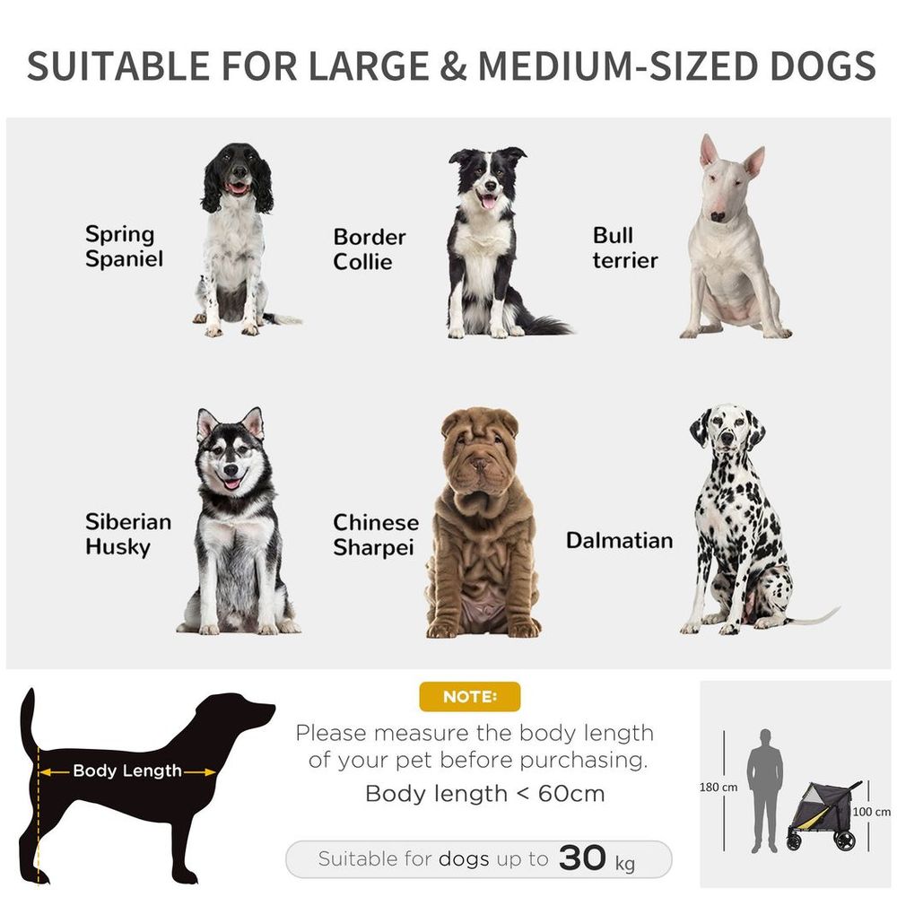 Foldable Dog Carriage w/ Universal Wheels, Shock Absorber - Grey