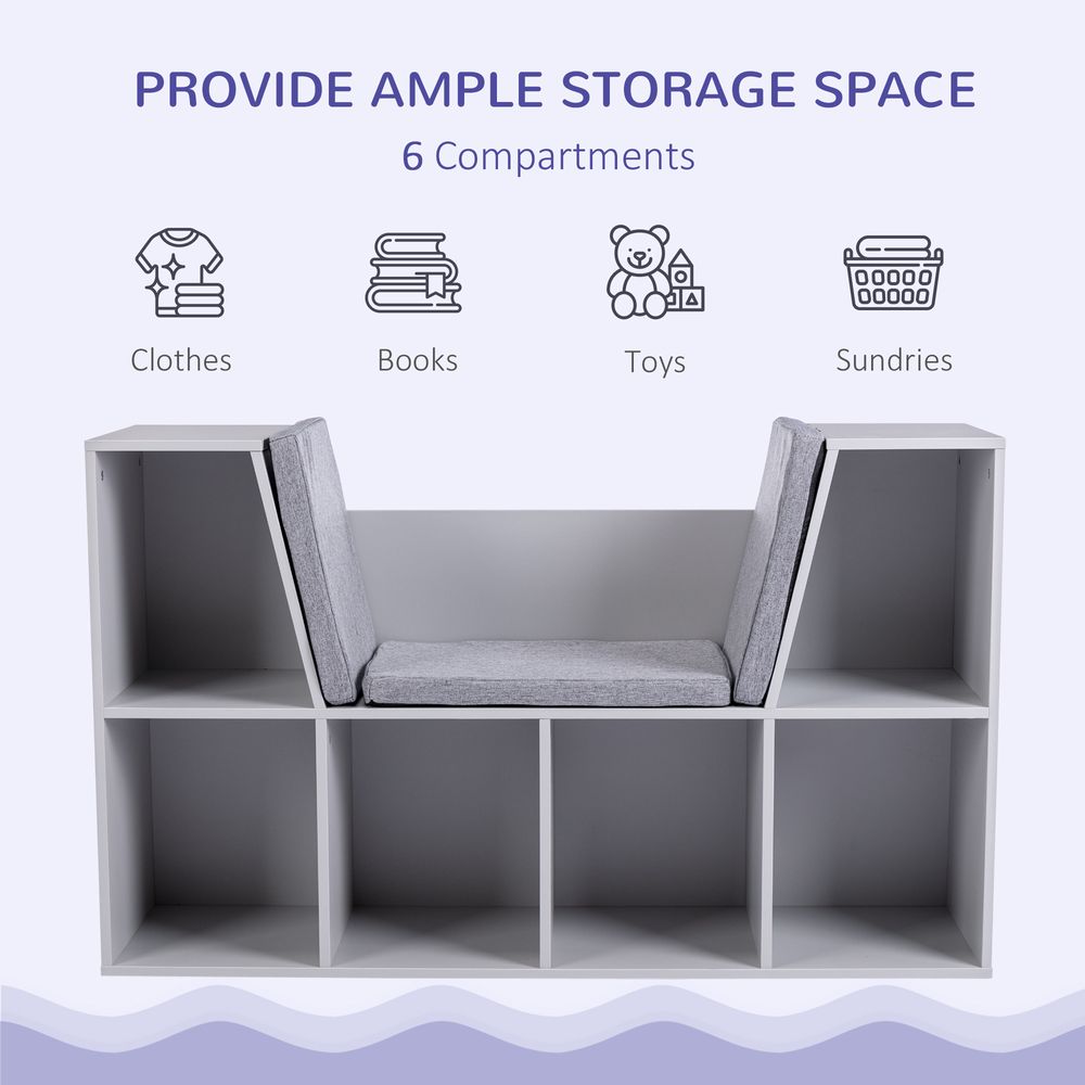 Kids Bookcase Shelf Storage Cabinet Unit, Living Room Sideboard w/Six Compartments for Toys, Books - Grey