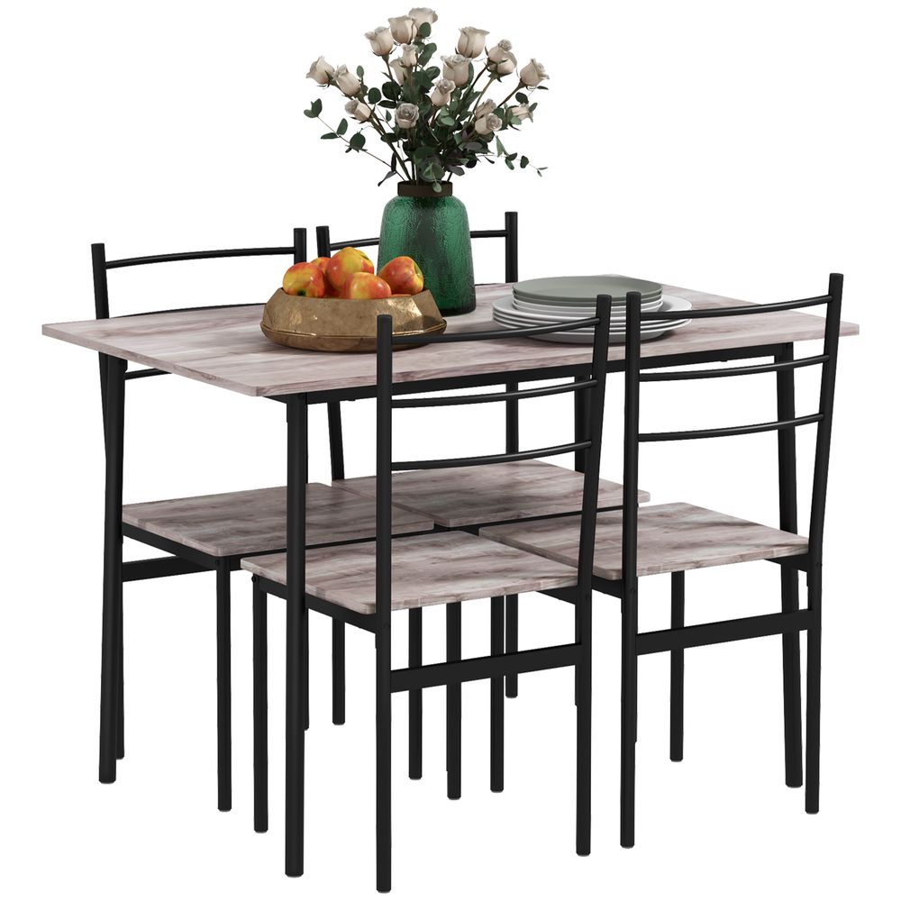 5 Piece Dining Table and Chairs Set, Space Saving Table and 4 Chairs with Matching Detail