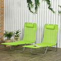 2 Piece Folding Sun Loungers with Adjustable Backrest, Pillow, Green