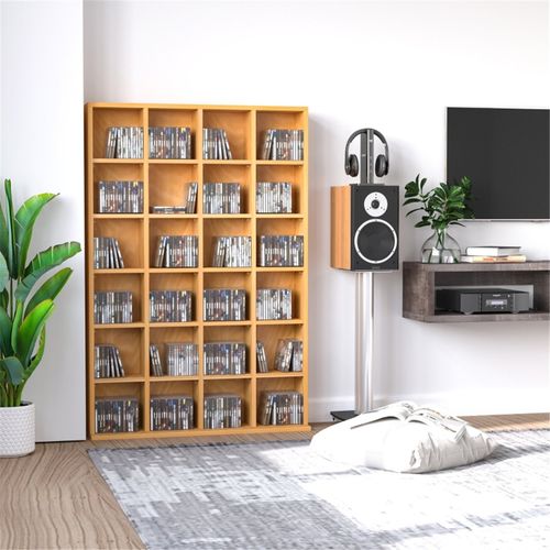 480 CD/ 312 DVD Storage Unit, Media Storage Shelf, Wooden Display Unit with Adjustable Shelves, 89 x 130.5 cm, Beech Wood Finish