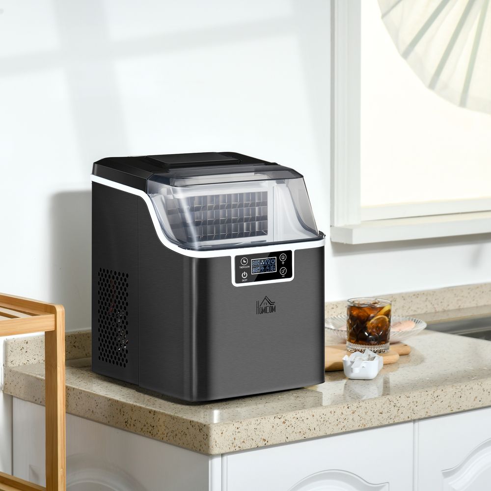 Ice Maker Machine - Compact, Fast, Adjustable Cube Size, Scoop - Black