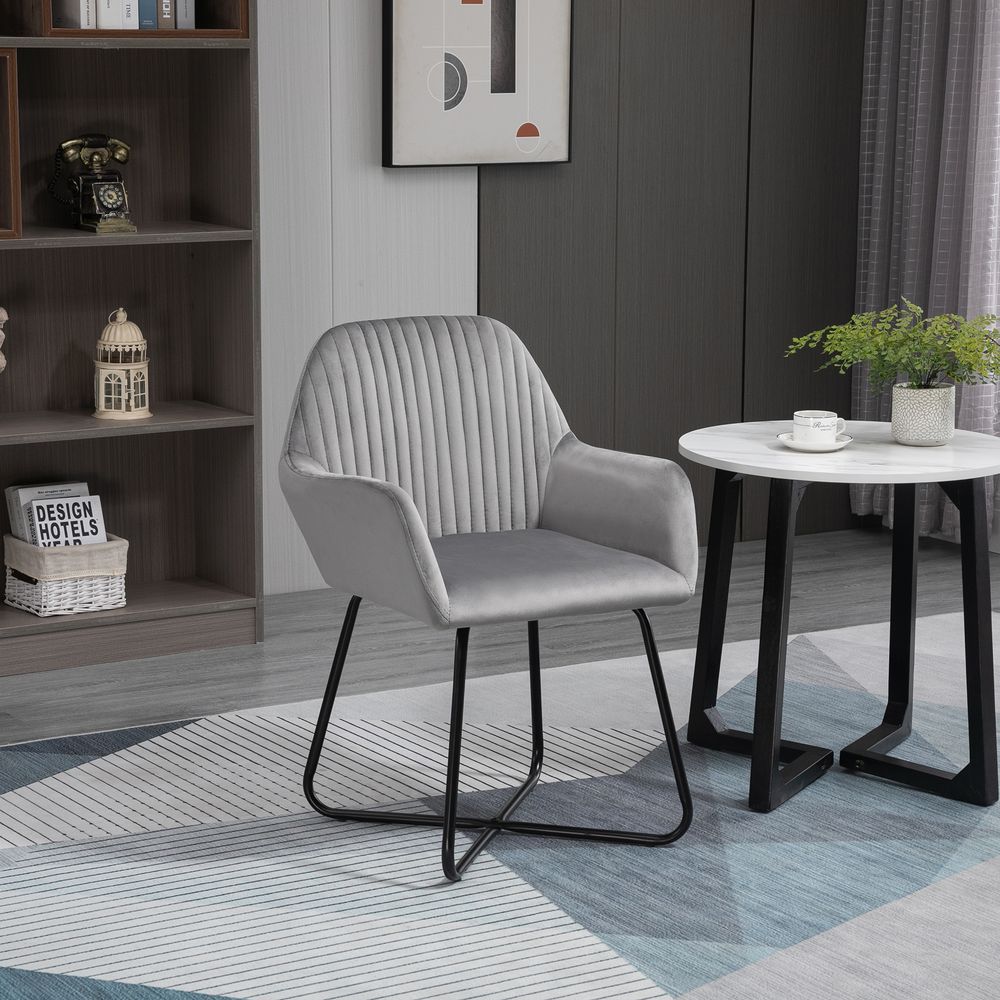 Comfort Grey Velvet Accent Chair: Modern Design, Metal Base, Upholstered Lounge Armchair - Shop Now!