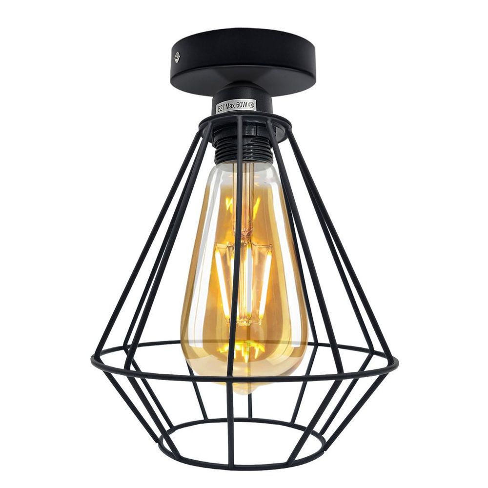 Vintage Wire Cage Ceiling Light Metal Round Ceiling Rose E27 Light Fitting 60W Lighting Bulb Holder