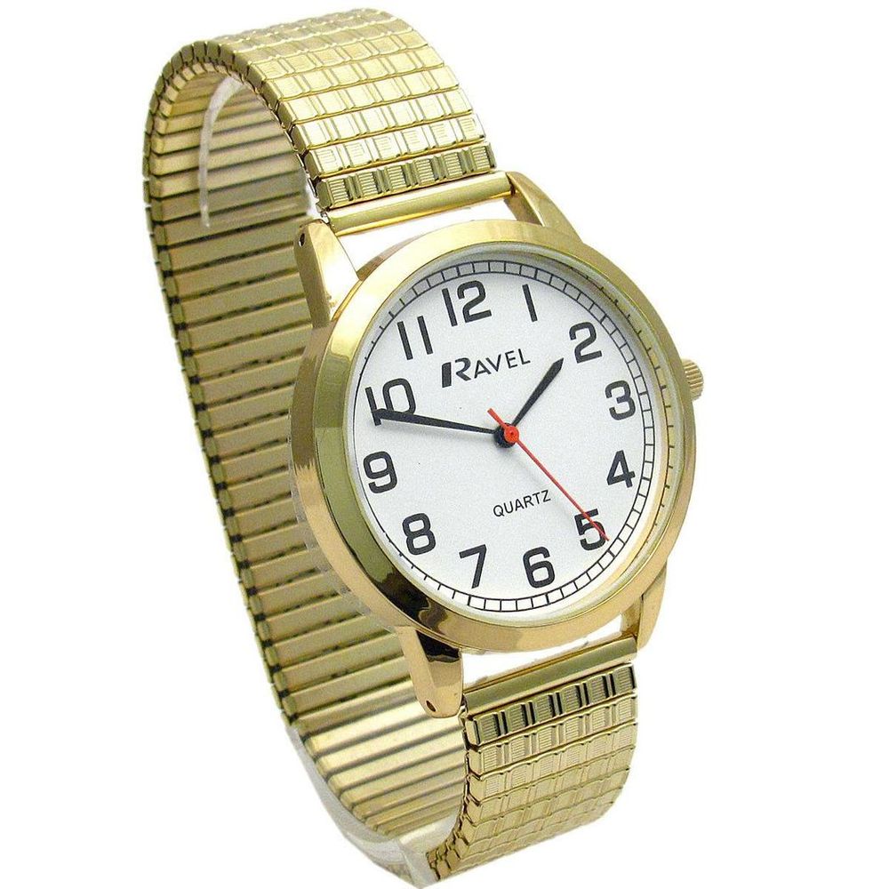 Mens Bold Number Gold Bracelet Watch - White Dial