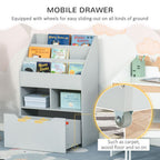 Kids Bookshelf, Toy Box w/ Storage Drawer, Wheels, for Bedroom - Grey