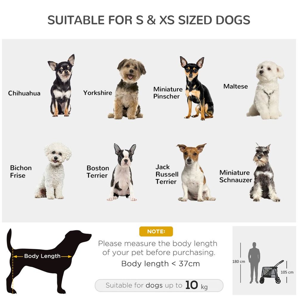 One-click Foldable Pet Stroller w/ Mesh Windows, for Small Pets - Grey