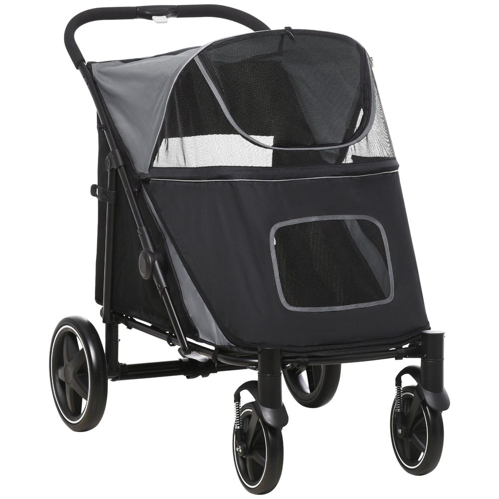 Foldable Dog Carriage w/ Universal Wheels - Black