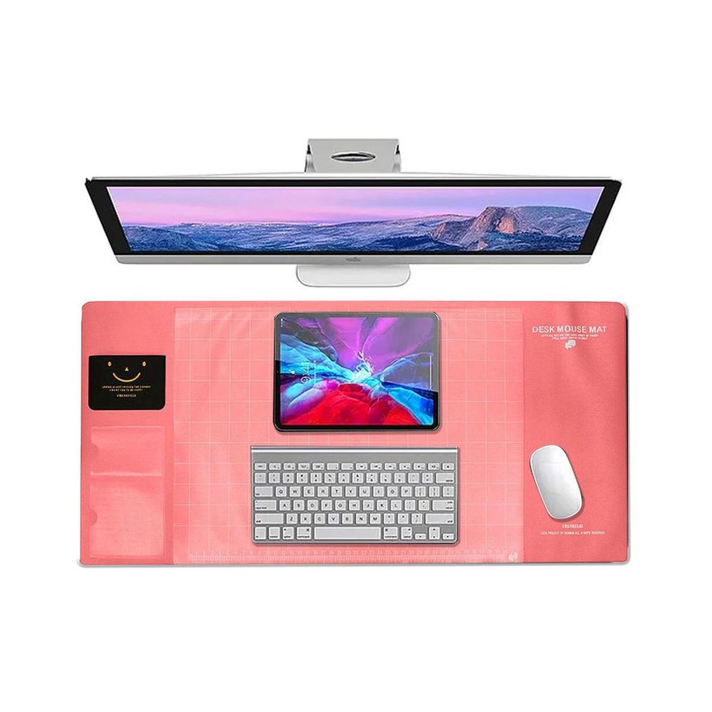 Multifunctional Pink Office Desk Mouse Mat: Eco-friendly, PVC+DS Material - Calendar, Phone Holder & More