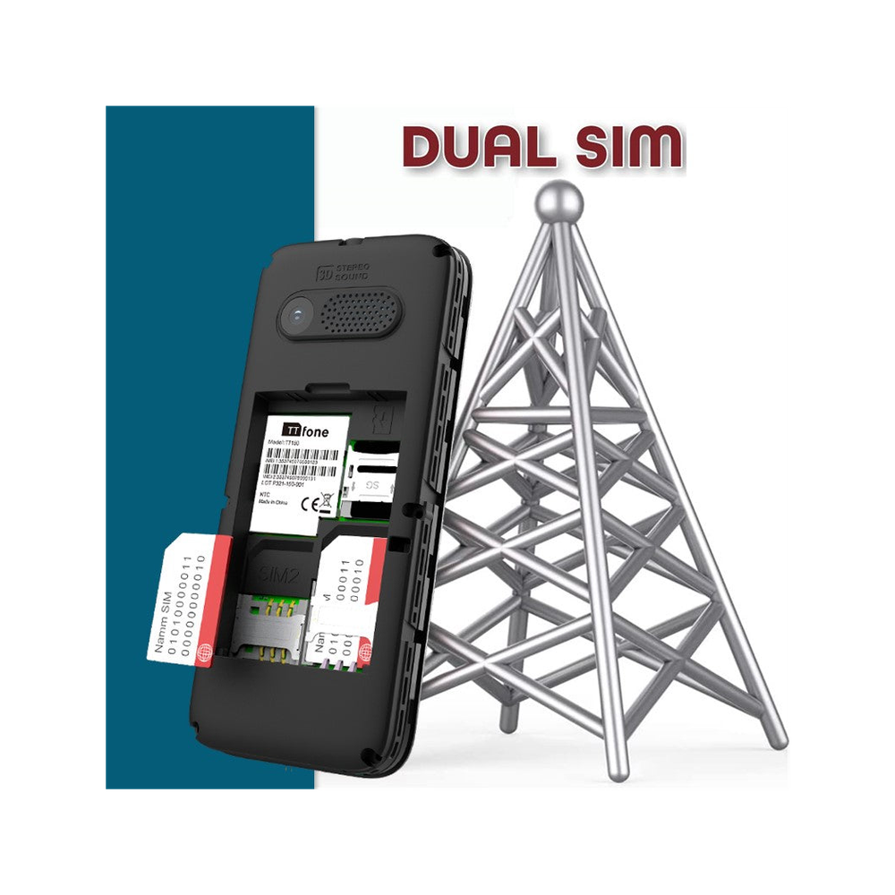 Black Dual SIM Mobile w/ USB Cable - Unlocked for any SIM card, Pay As You Go SIM Included