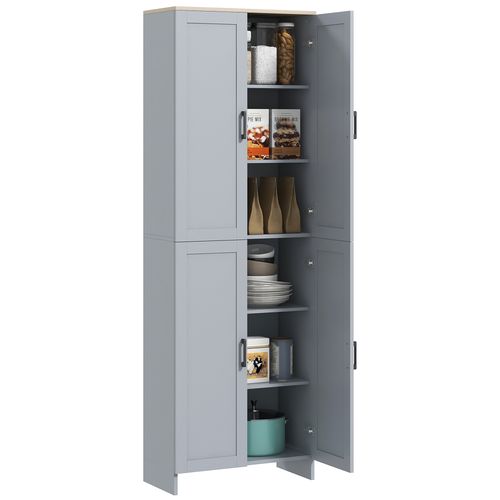 Modern Kitchen Cupboard Storage Cabinet with 6 Shelves, Grey
