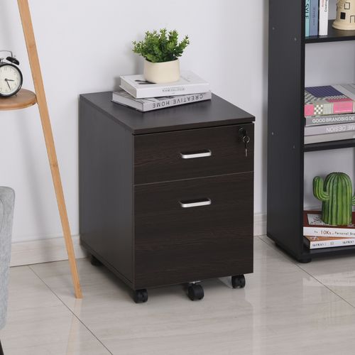 2-Drawer Locking Office Filing Cabinet w/ 5 Wheels Rolling Storage Hanging Legal Letter Files Cupboard Home Organisation Black Wood Grain