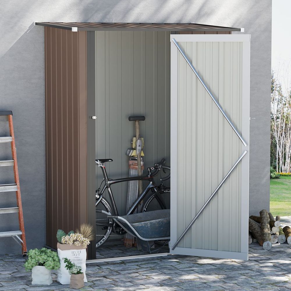 Steel Garden Shed Brown - Lockable Door - Weather-resistant - Outdoor Storage Solution
