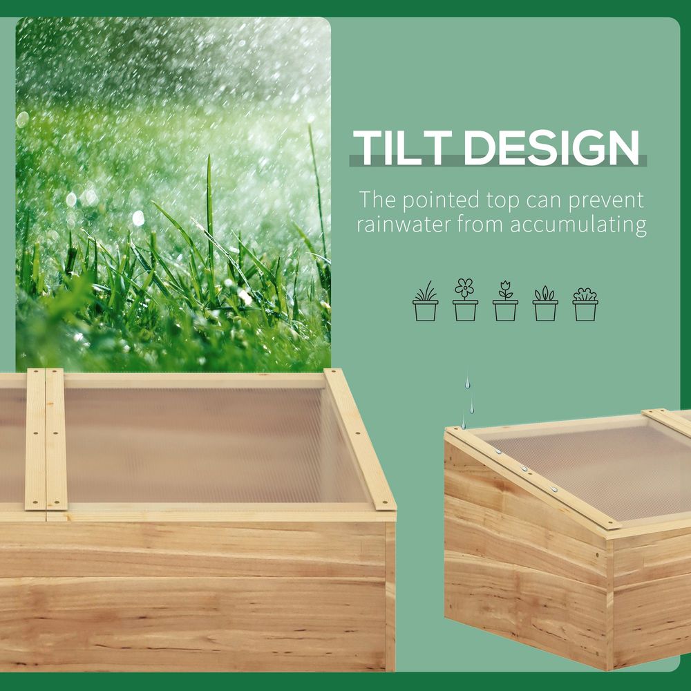 Wooden Cold Frame Greenhouse, 100 x 50 x 36 cm, Natural - Easy Access