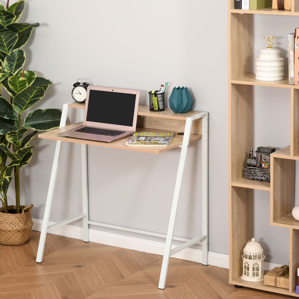 PC Desk with Storage Shelf - White/Oak Finish