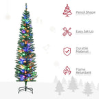 6ft Artificial Pencil Christmas Tree with Colourful Lights, Steel Base