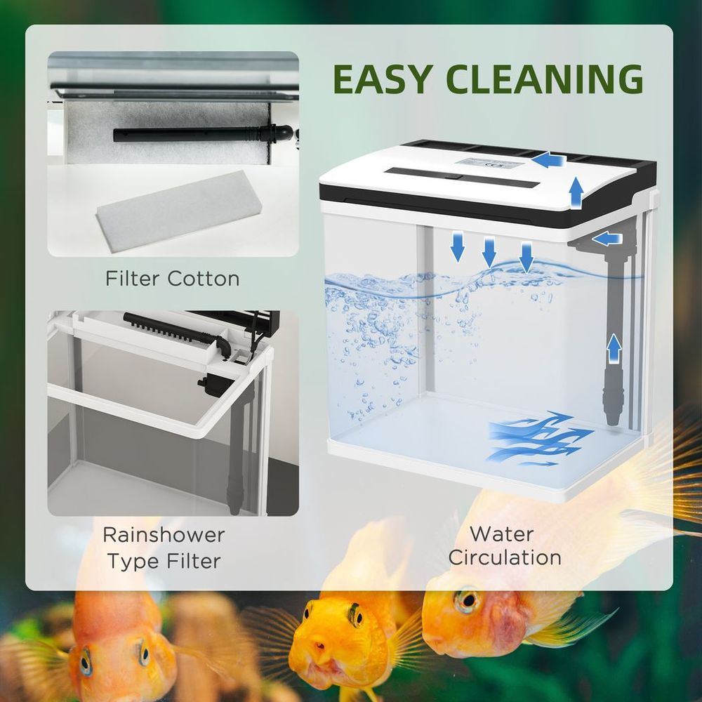 13L Glass Fish Tank w/Filter, LED Lighting, Water Pump