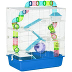 Hamster Cage with Tunnel Tube System, 5 Level Gerbil Haven with Water Bottle, Exercise Wheel, Food Dish, Ramps 59 cm x 36 cm x 69 cm - Blue