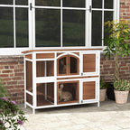 Two-Tier Wooden Rabbit Hutch w/ Openable Roof, Slide-Out Tray, Ramp