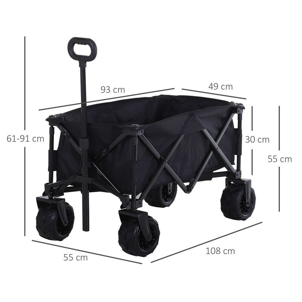 Outdoor Pull Along Garden Trolley on Wheels Folding Beach Cart Black