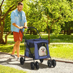 One-click Foldable Pet Stroller w/ Mesh Windows, for Small Pets - Blue