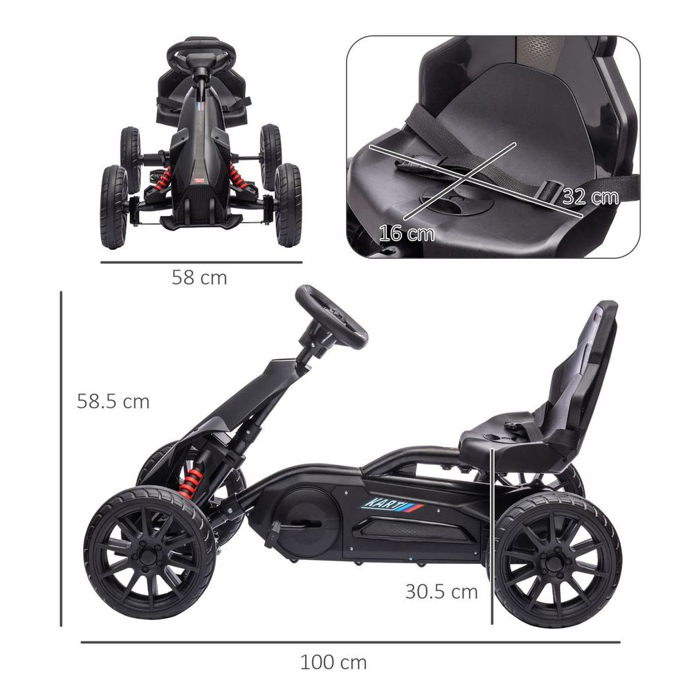 Children Pedal Go Kart with Adjustable Seat, Handbrake - Black