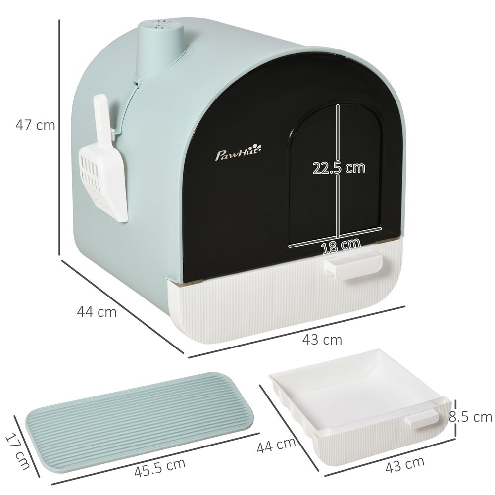 Cat Litter Box Kitten Litter Tray w/Hood, Scoop, Filter, Flap Door, 43 x 44 x 47cm - Green