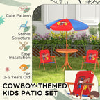 Cowboy-Themed Kids Bistro Table & Chair Set - Adjustable Parasol - Quality