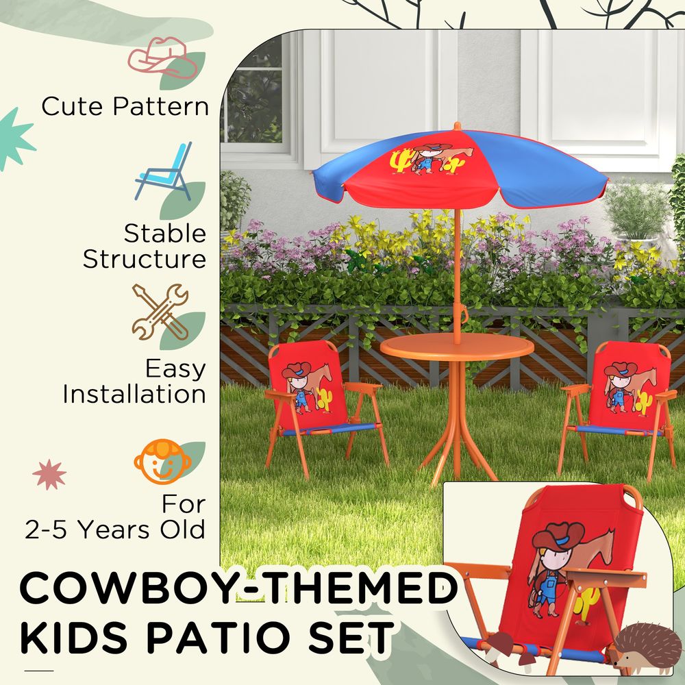 Cowboy-Themed Kids Bistro Table & Chair Set - Adjustable Parasol - Quality
