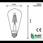 E27 LED Edison Dimmable Vintage Amber Glass Light Bulb - 2 Pack, Warm White 2700K - Professional Quality