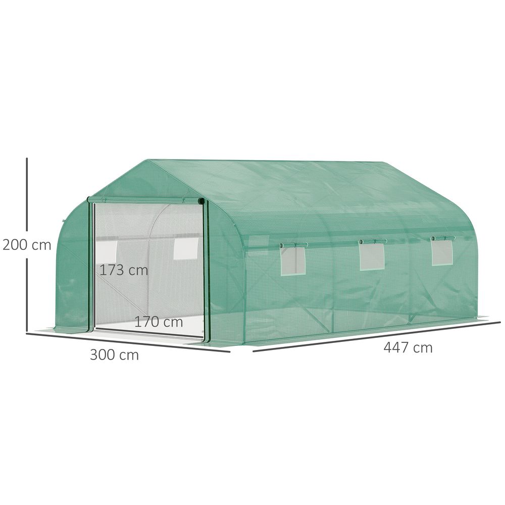 15x10ft Walk-in Greenhouse: Strong PE Cover, Zip Door, 6 Windows, Ideal for Year-Round Gardening