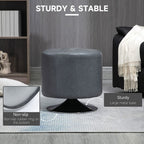 360 Swivel Foot Stool Ottoman, Grey - Thick Padding, Steel Base - PU Leather