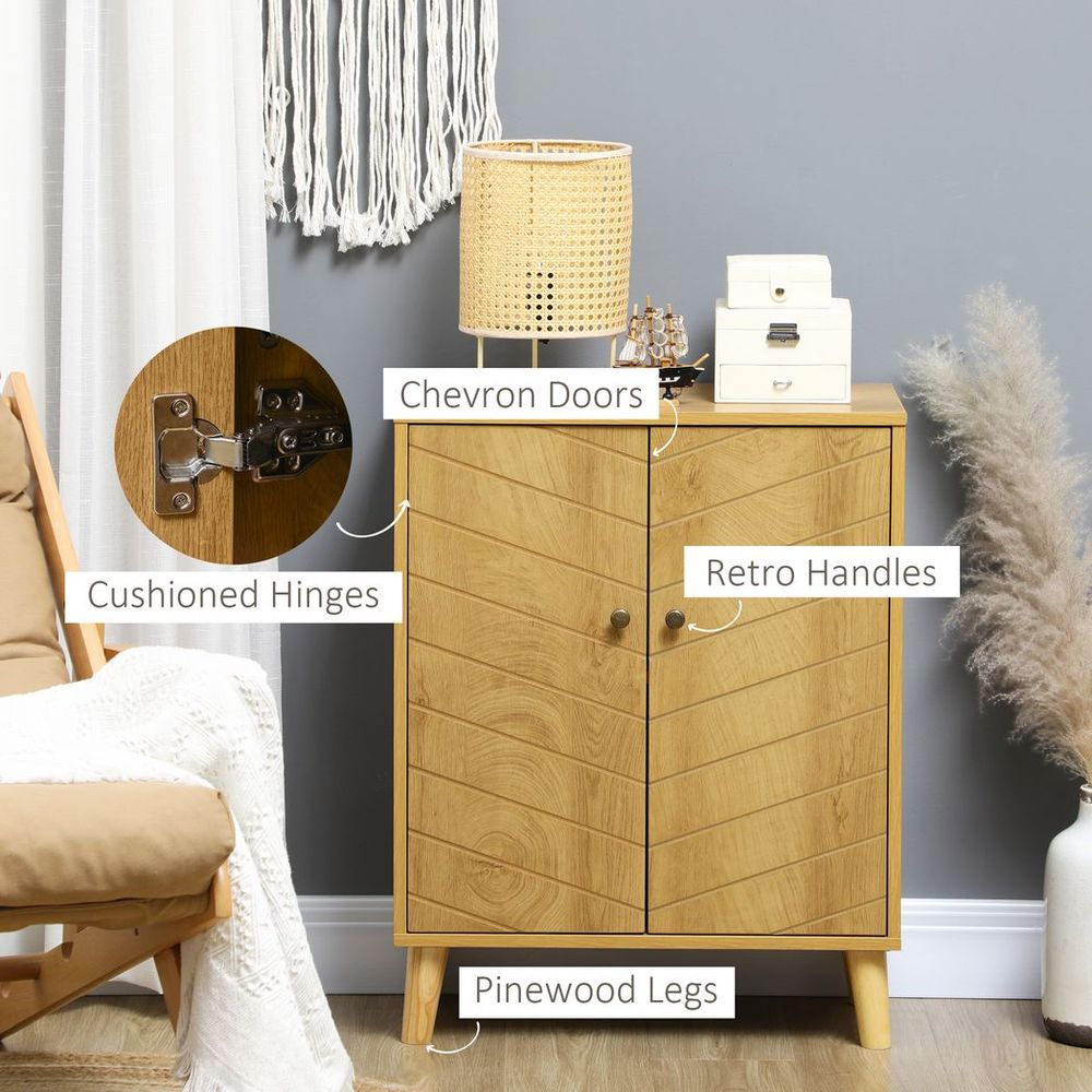 Chevron Door Storage Cabinet - Natural Wood - Ideal for Living Room